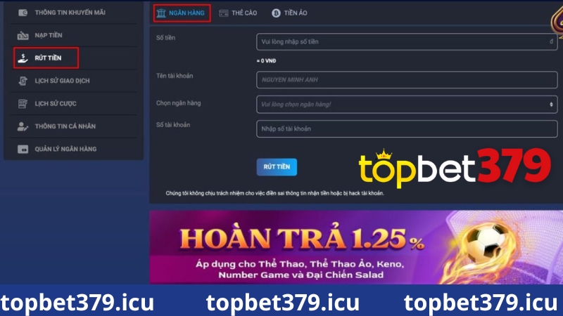 Hướng dẫn rút tiền tại nhà cái Topbet379